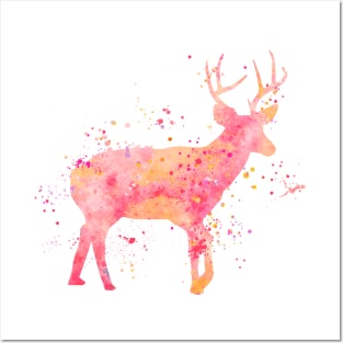 Peachy Pink Deer Watercolor Painting Posters and Art